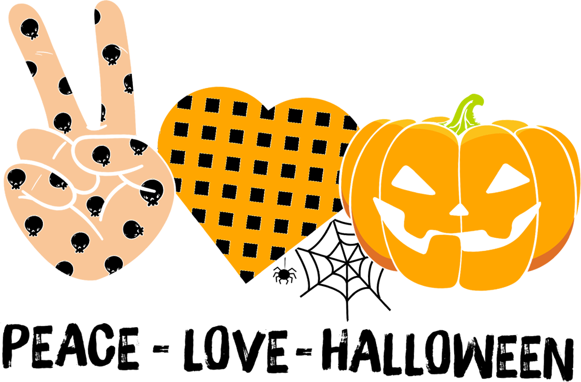 Peace Love Halloween DTF Transfer | Cute Pumpkin Fall Shirt Print | Spooky Season Design | Halloween Jack Oβ Lantern DTF Print