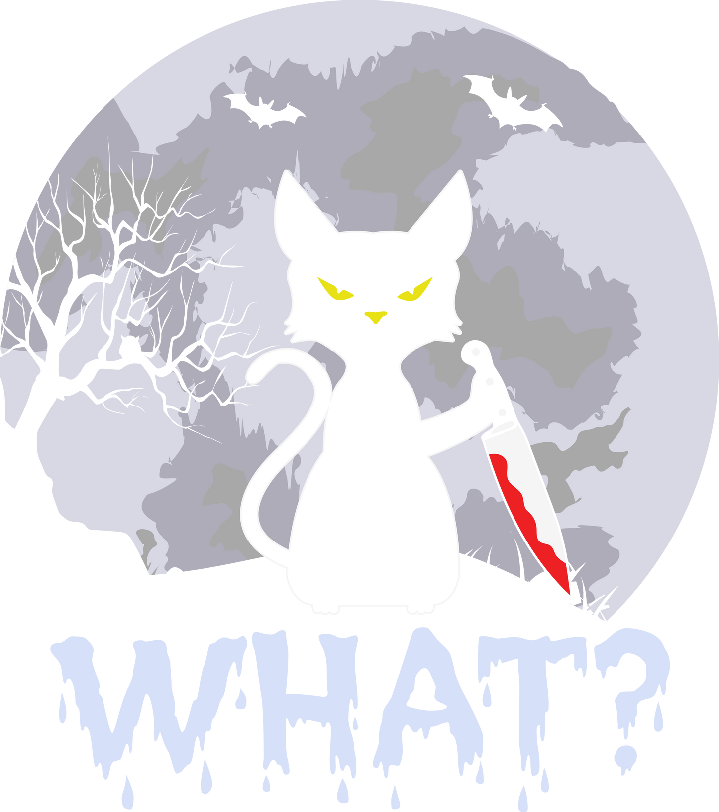 Black Cat Knife Halloween DTF Transfer | Funny Spooky Shirt Print | Bloody Knife Cat Design | Creepy Moon & Bats Halloween DTF