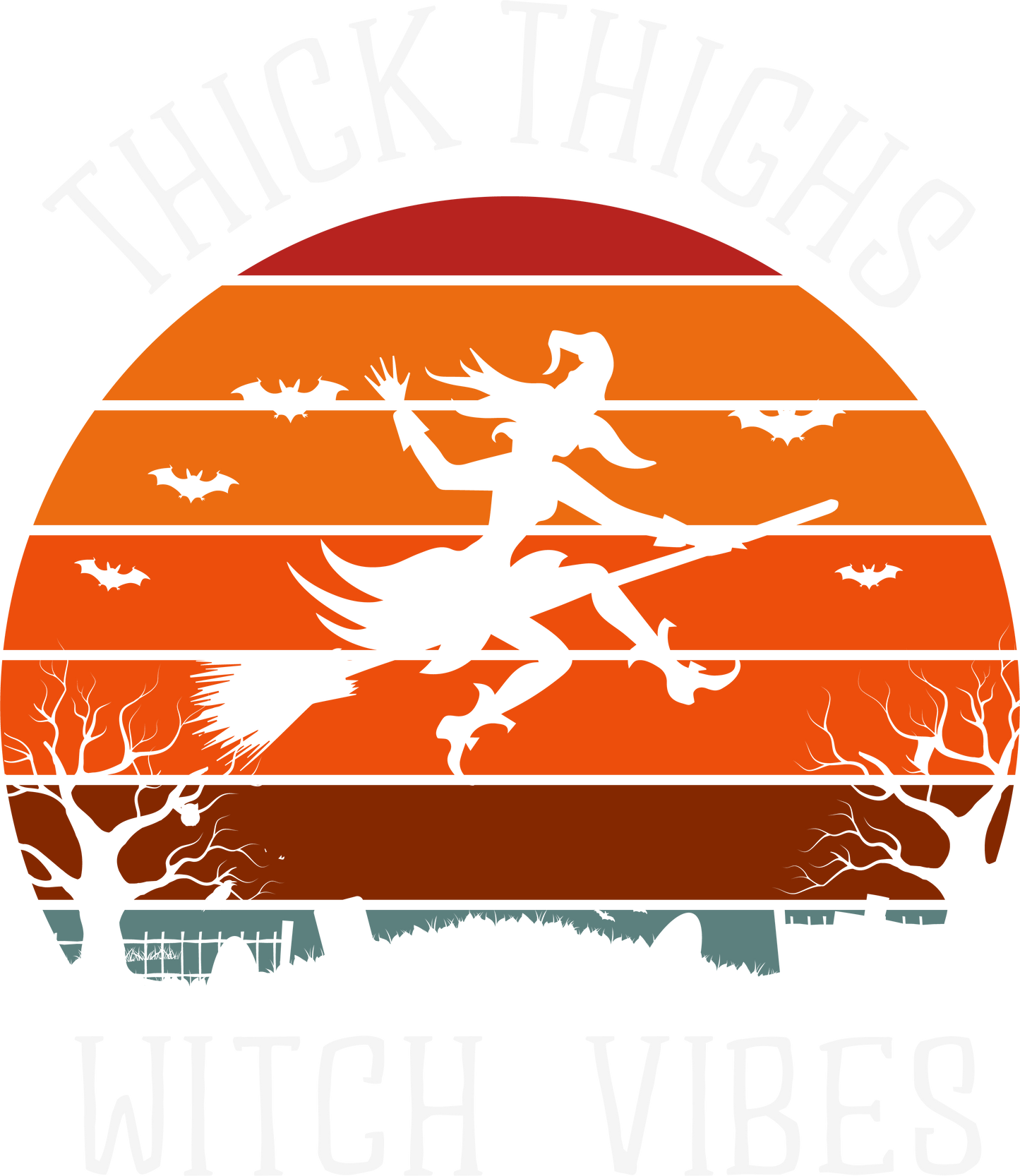 Thick Thighs Witch Vibes DTF Transfer | Funny Retro Halloween Shirt Print | Spooky Season Witch Broom Design | Cute Trendy Fall DTF
