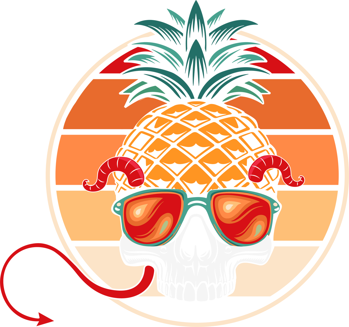 Tropical Pineapple Skull DTF Transfer | Retro Summer Beach Shirt Print | Vacation Festival Graphic | Cool Sunglasses Skull Design