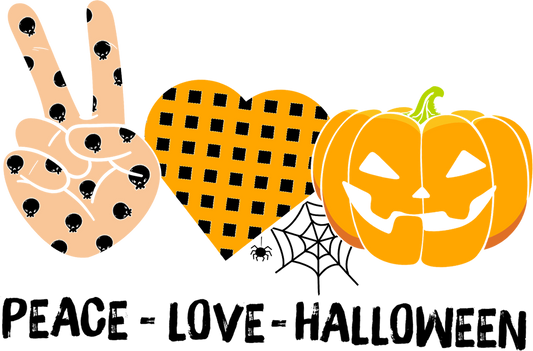Peace Love Halloween DTF Transfer | Cute Pumpkin Fall Shirt Print | Spooky Season Design | Halloween Jack O’ Lantern DTF Print