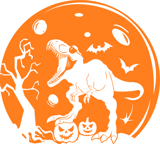 Halloween T-Rex Moon DTF Transfer | Spooky Dinosaur Shirt Print | Roaring T-Rex Halloween Design | Kids & Adult Fall DTF Print