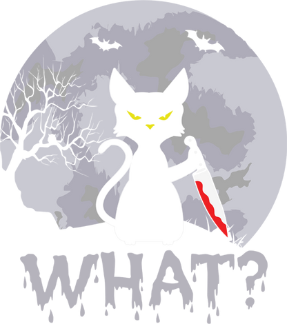 Black Cat Knife Halloween DTF Transfer | Funny Spooky Shirt Print | Bloody Knife Cat Design | Creepy Moon & Bats Halloween DTF
