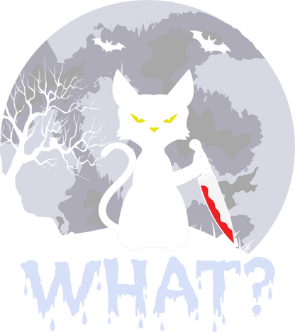 Black Cat Knife Halloween DTF Transfer | Funny Spooky Shirt Print | Bloody Knife Cat Design | Creepy Moon & Bats Halloween DTF