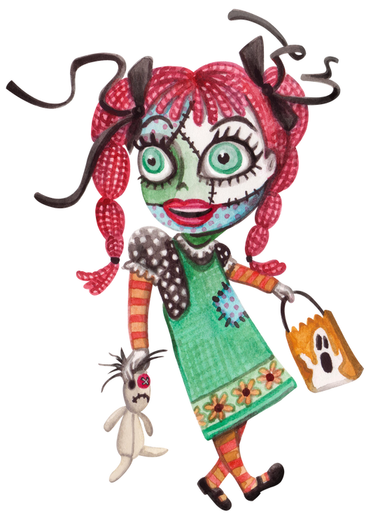 Spooky Rag Doll DTF Transfer | Creepy Cute Halloween Shirt Print | Trick or Treat Design | Gothic Fall Boutique Sweatshirt Graphic
