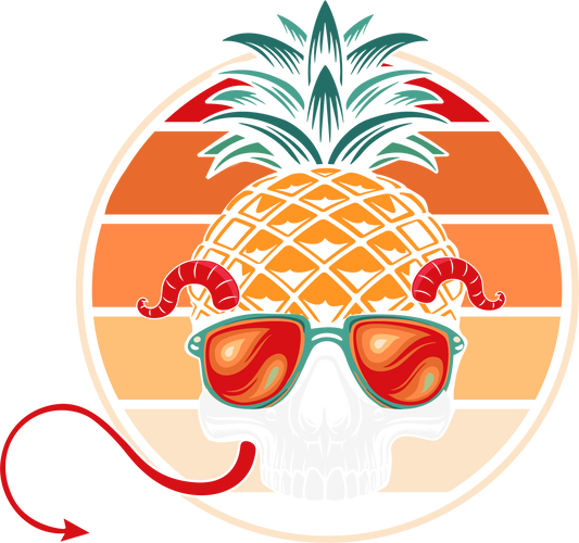 Tropical Pineapple Skull DTF Transfer | Retro Summer Beach Shirt Print | Vacation Festival Graphic | Cool Sunglasses Skull Design