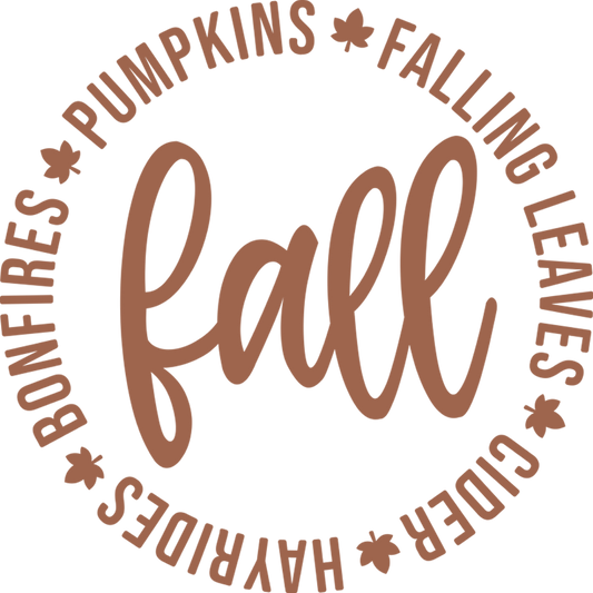 Fall Circle DTF Transfer | Pumpkins Falling Leaves Harvest Bonfires Graphic | Autumn Thanksgiving Sweatshirt Shirt Design